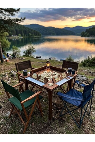 Zenba Design Ahşap Katlanır Okey Piknik Yemek Masasi