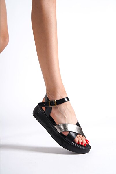 Zerenyus Σανδάλια Cannes Premium Μαύρα Ασημί από Γνήσιο Δέρμα