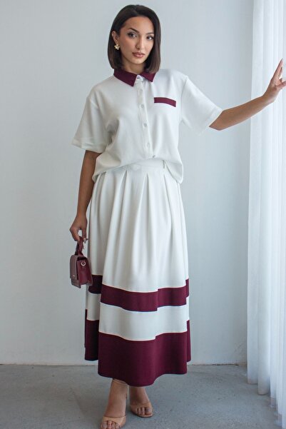 Ded COLLECTION Γυναικείο Σετ με Ριγέ Λεπτομέρεια, Κοντομάνικο Πουκάμισο και Π...