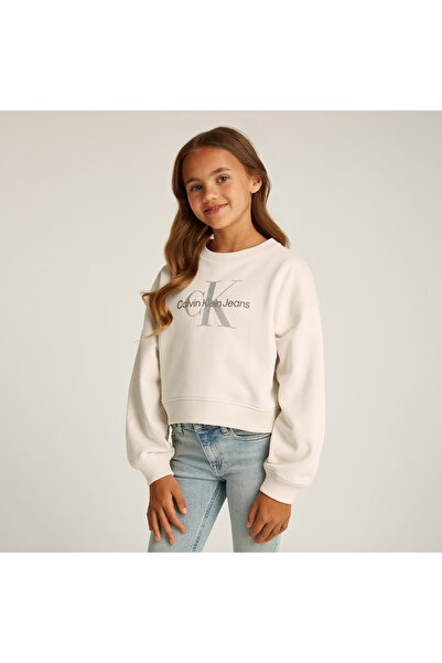 Calvin Klein Glitter Monologo Çocuk Bej Sweatshirt
