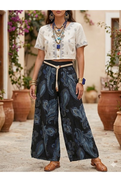 AYASOFYA OTANTIK Γυναικείο Ιταλικό Μαύρο Σάλι D Με σχέδιο Ελαστική Μέση B Φαρ...