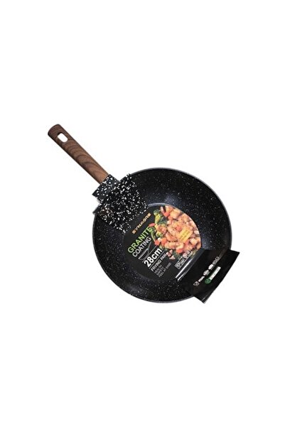 Clini Tigaie Wok, 28 cm, Neagră, Interior din granit