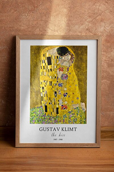 Carmen Gustav Klimt - The Kiss - Çerçeveli Tablo (Naturel, Siyah, Beyaz Çerçe...
