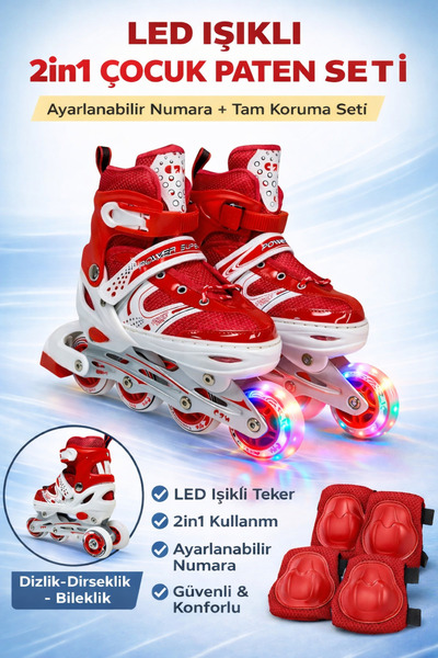 YILDIRIM OYUNCAK LED Işıklı 2in1 Ayarlanabilir Çocuk Pateni + Tam Koruma Seti...