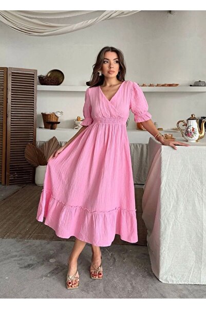 Markazzi Φόρεμα με λαιμόκοψη V, ελαστική μέση, ύφασμα μουσελίνας με κορδόνι π...