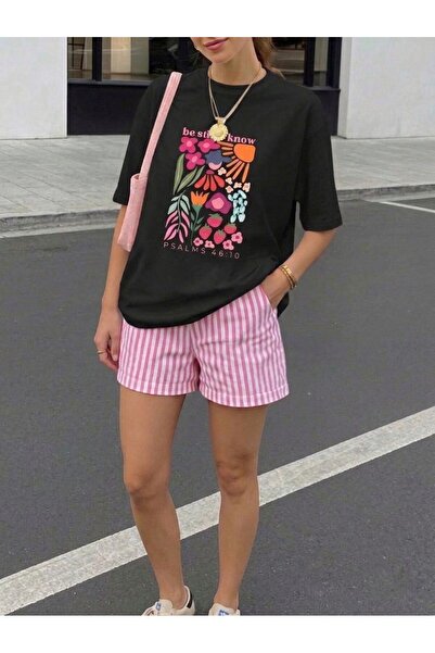 LOUİSA Γυναικείο σετ με μπλουζάκι Be Still Know με στάμπα σε μαύρο χρώμα και ...