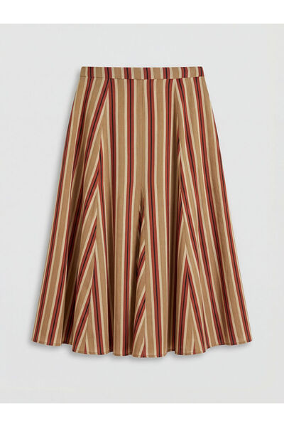 LC Waikiki Brown Regular Fit Çiz Striped Cut Skirt from Güli̇s Gi̇yi̇m