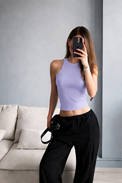 The Champ Clothing Γυναικείο Αθλητικό Τοπ με Λαιμόκοψη Halter, Ριμπ, Λιλά