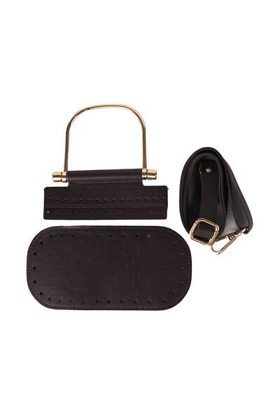 Ritzz Σετ δερμάτινη τσάντα με μεταλλική λαβή U - Καφέ