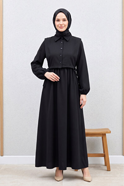 FERHEL Σετ με λεπτομέρεια μπλούζας με χιτζάμπ - Μαύρο