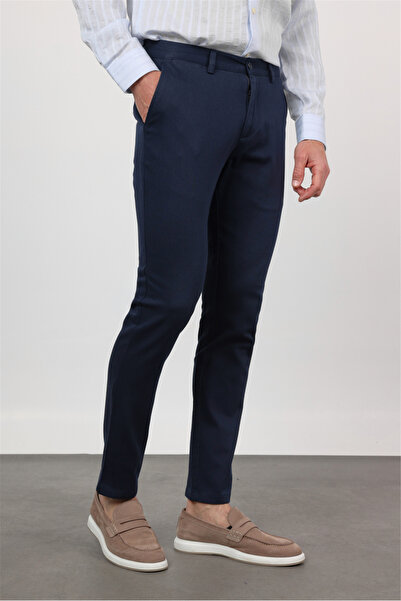 İmza Σκούρο μπλε ναυτικό παντελόνι με πλαϊνή τσέπη, ίσια γραμμή, βαμβακερό ch...