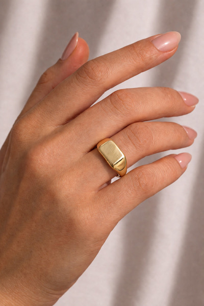 Arthesia Jewelry خاتم ذهبي قابل للتعديل - خاتم نسائي مستطيل الشكل بتصميم بسيط...