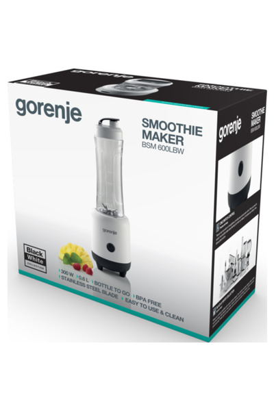 Gorenje Mini blender, 0.6l, 300W, 1 viteză, alb-negru