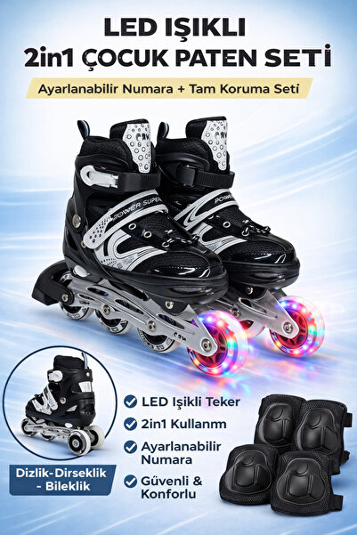 YILDIRIM OYUNCAK LED Işıklı 2in1 Ayarlanabilir Çocuk Pateni + Tam Koruma Seti...