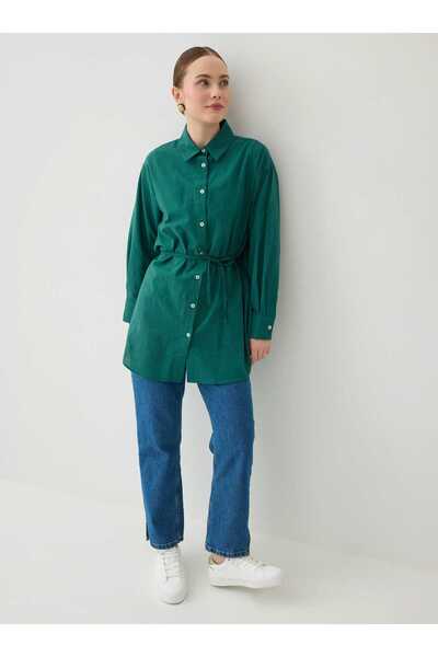 Benin Cămașă de bază cu curea, 100% bumbac - Verde smarald -