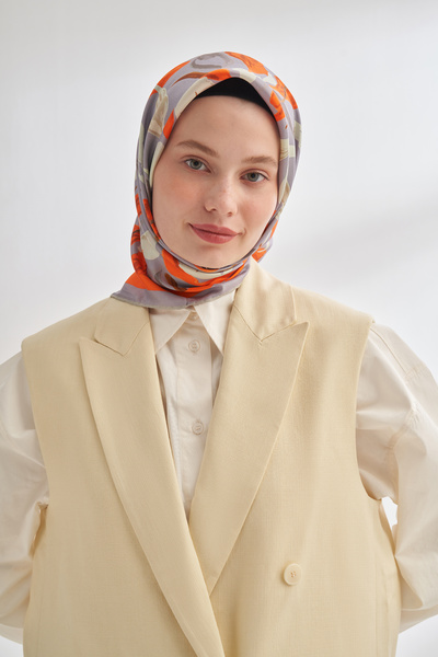 ARMANDA ΜΕΤΑΞΩΤΟ ΜΟΥΣΙΛΙΝΕΟ ΦΑΝΕΛΙ ΜΕ ΣΧΕΔΙΟ LUNASS - ΓΚΡΙ-ΠΟΡΤΟΚΑΛΙ