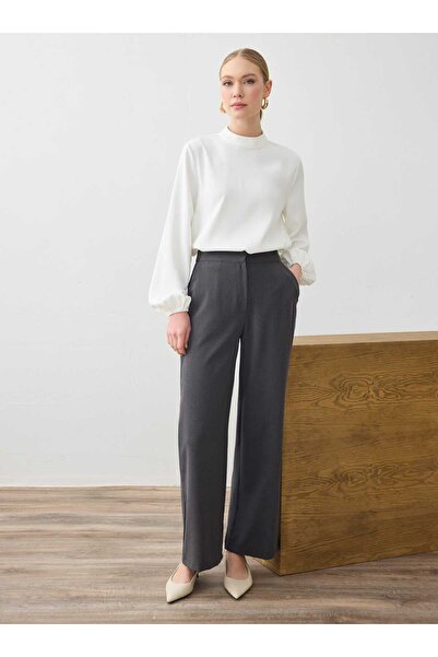 Refka Панталон с висока талия и прав крачол - Сив меланж