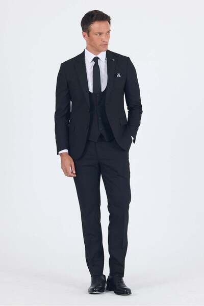 İmza Black Mono Collar Vest Set 6 Drop Slim Fit Suit 1001260186