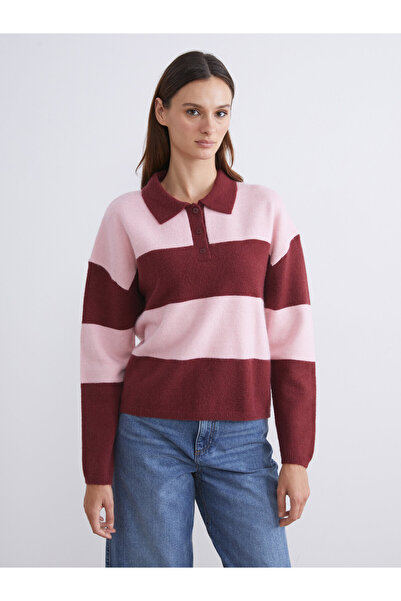 LC Waikiki Polo Neck Striped Women's Knitwear Sweater