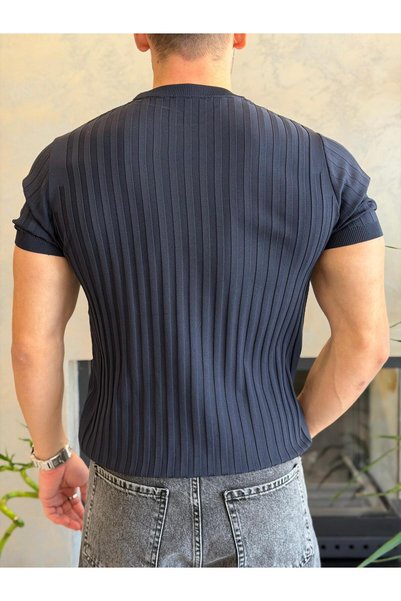 ECARTS Men's Short Sleeve Crew Neck Tshirt with Stripe Detail Navy Blue Eca071