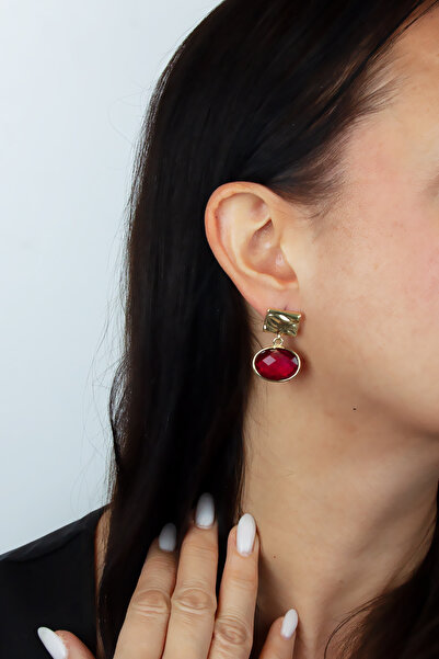 Liveyn Design Gold Earrings with Red Stone Detail