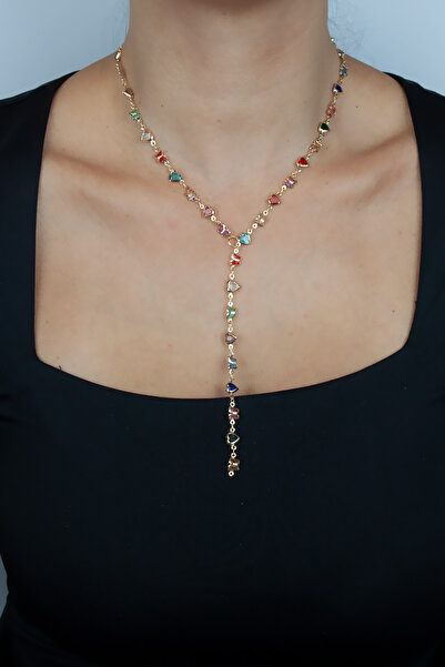Liveyn Design Colorful Stone Y Form Gold Necklace
