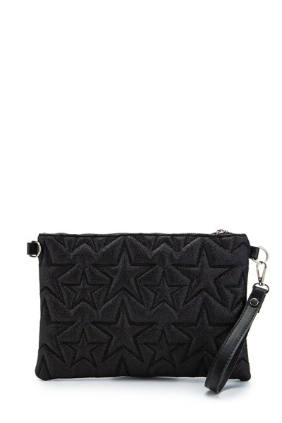 Sellini Ραμμένη τσάντα Clutch Stella Γυναικεία Τσάντα Χιαστί Αστέρι Ασημί Μαύρο