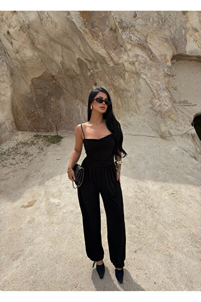 kırmızı butiks Μαύρη πολυτελής φόρμα με δεμένα τιράντες