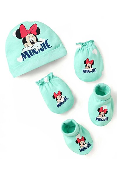 Babyhug Disney طقم قبعة وقفازات وأحذية صغيرة برسومات ميني ماوس - أزرق فيروزي