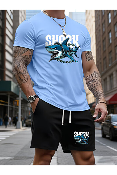 Nivorix طقم شورت قصير الأكمام ناعم من SHARK مطبوع
