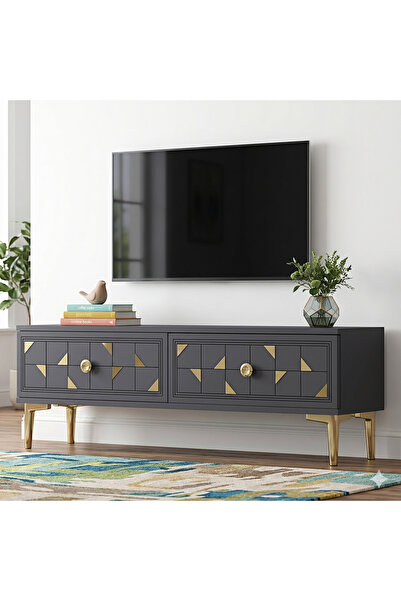 YUMEDİ DESİGN TSA1212AG - RABBİT TV STAND , TV SEHPASI 120CM ANTRASİT-GOLD