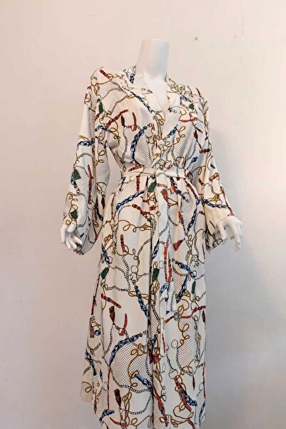 KİMONOTTO Zincir ve Aksesuar Desenli Kimono/Sabahlık/Plaj Elbisesi