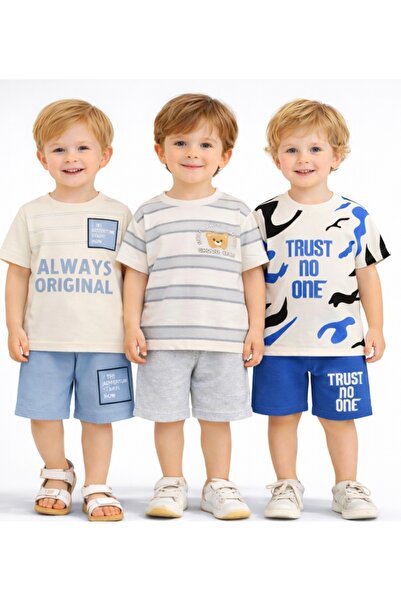 Milanlı Kids Μπλουζάκι για αγόρια, σορτς, σετ 3 τεμαχίων, καλοκαιρινό βαμβακερό
