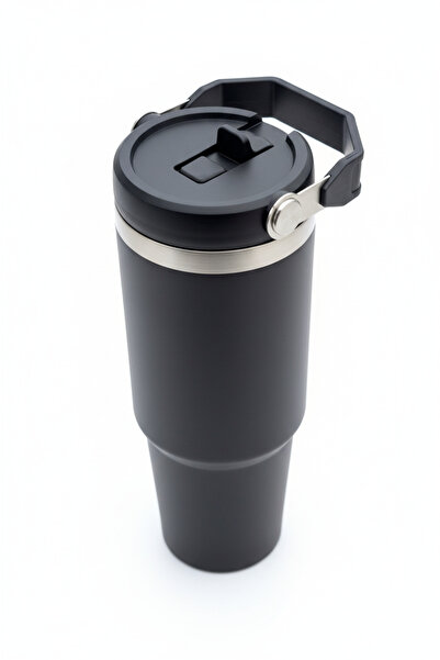VİBEFLASK 900 ml 304 Paslanmaz Çelik Termos - Siyah Pipetli ve Kapaklı Mug