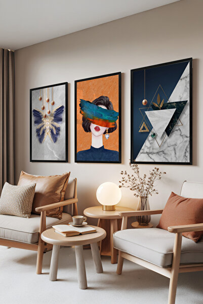 Zestia Σετ 3 πινάκων με μαύρο πλαίσιο, Golden Touch – Σετ Μοντέρνας Καλλιτεχν...