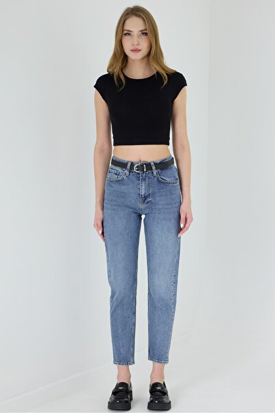 cracpot Ženske plave uske mom jeans pantalone – visokog struka, rastegljivi d...