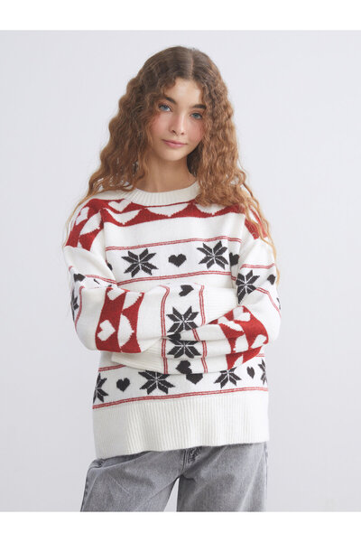 LC Waikiki Crew Neck Patterned Women's Knitwear Sweater