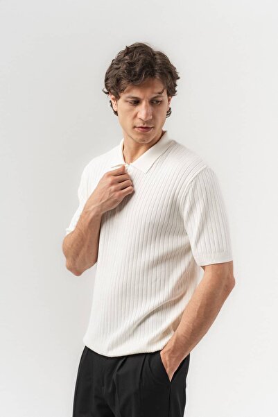 go gang own Half Zip Polo Collar Knitwear T-Shirt with Half Zipper Detail