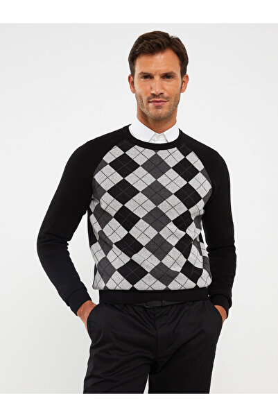 LC Waikiki Crew Neck Long Sleeve Plaid Men's Knitwear Sweater
