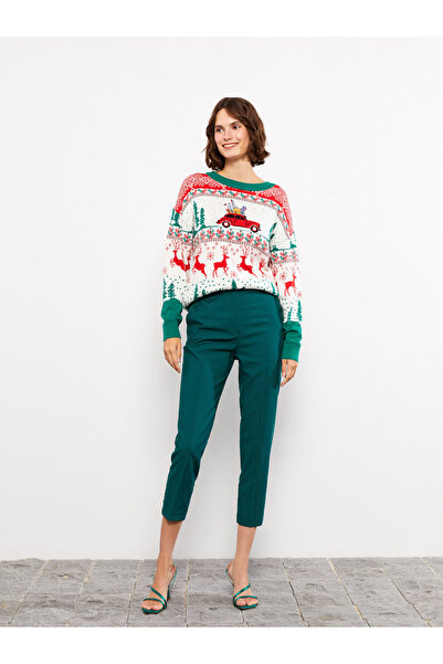 LC Waikiki Crew Neck Printed Long Sleeve Women's Tricot Sweater
