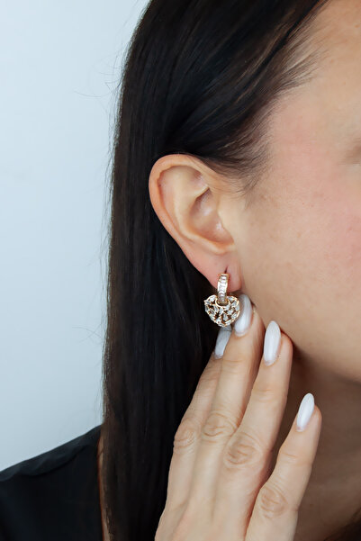 Liveyn Design Zircon Stone Heart Detailed Gold Earrings