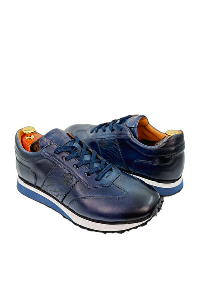 the corleone Lacivert Hakiki Deri Erkek Sneaker Günlük El Yapımı Şık Ve Rahat...