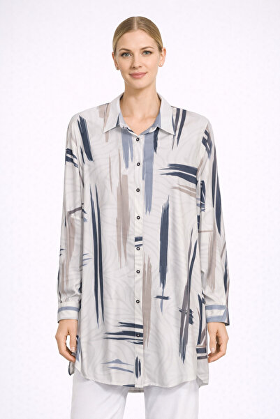 BY AKTEPE STORE Plus Size Patterned Relaxed Fit Buttoned Tunic Shirt