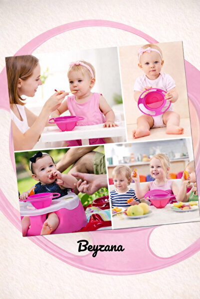 BEYZANA Pembe Dökülmeyen Mama Kabı | Bebek Çocuk Dökülmeyn Tabak | 360 Derece...
