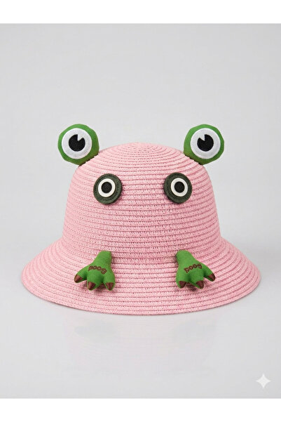 synshop Ροζ Βάτραχος Κερόπι 4-10 ετών Παιδικό καπέλο με καλαμένιο γείσο Καλοκ...