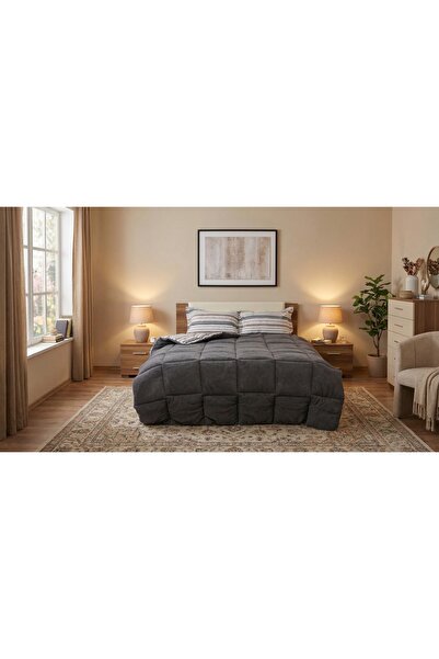 Sherpa Antrasit Çift Kişilik Lastikli Çarşaflı Comforter Uyku Seti