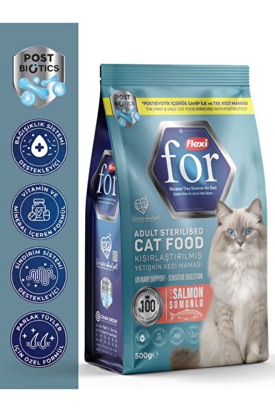 Flexi For Kısırlaştırılmış Somonlu Postbiyotik Kedi Kuru Maması - 500 gr