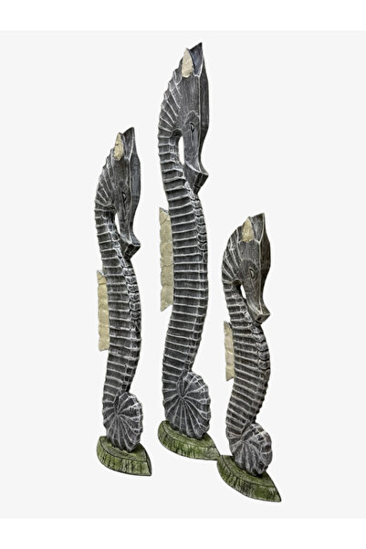 Barc Shop Dekoratif Ahşap Deniz Atı 3'lü El yapımı 100-80-60 cm Bali Çizgili ...