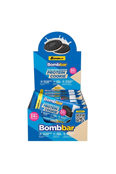 BOMBBAR بسكويت البروتين بالكاكاو والشوكولاتة البيضاء ورقائق الشوفان - غني بال...