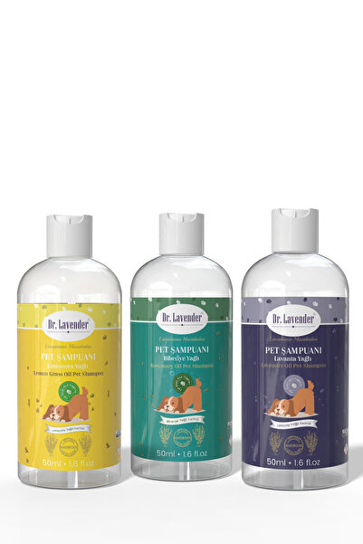 Dr.Lavender Pet Şampuanı 50 ml 3’lü Set – Lavanta, Biberiye & Limon Otu Yağlı Köpek Şampuanı Deneme Boy